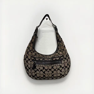 COACH SIGNATURE BROWN CANVAS LOGO MONOGRAM HOBO BAG ZIP BUCKLES - Picture 1 of 15