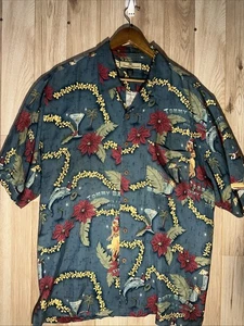 Tommy Bahama 2002 X-Mas 100% Silk Shirt Hula Girl Surfing Santa Marlins Size L - Picture 1 of 9