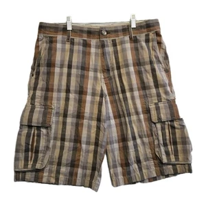 Tommy Bahama Cargo Shorts  Size 34 Plaid Brown Pockets Casual Hiking Festival - Picture 1 of 7