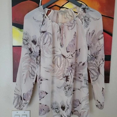 Blusa mediana de gasa floral de manga larga Lucky Brand para mujer Foto 1 de 4