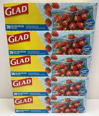 Bolsas con cremallera para congelador Glad Gallon, doble sello, 30 bolsas, lote de 5 Foto 1 de 4