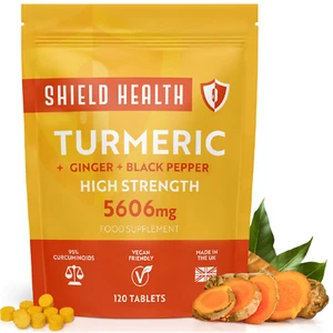 Turmeric 120 Tablets 5606mg + Ginger and Black Pepper High Strength Curcumin - Picture 1 of 11
