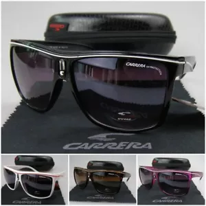 New Men's Women's Retro Outdoor Sqaure Black Carrera Sunglasses Glasses+Box C06 - Picture 1 of 23
