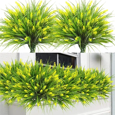 12 Bundles Artificial Plants Outdoor Faux Lavender Flowers Fake Monkey Grass UV - Image 1 of 4