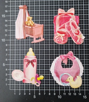 3D Sticker 4 versch. Baby Motive Mädchen Karten basteln Aufkleber Geburt - Bild 1 von 4
