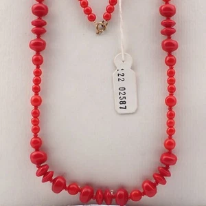 Vintage Czech necklace red round rondelle glass beads 25" - Picture 1 of 3