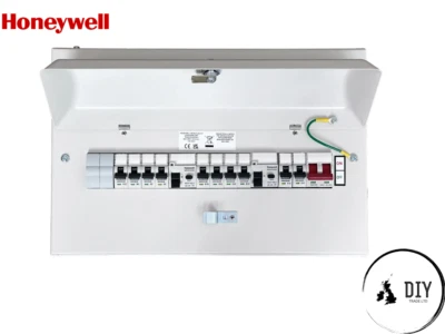 MK Honeywell 12-Wege bevölkert weiß Metall Consumer Unit Sicherungsplatine 10 MCB geladen