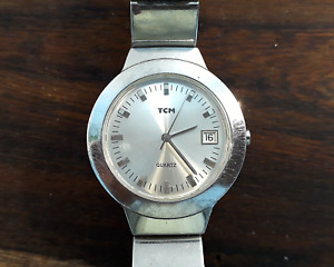 Damen-Armbanduhr, TCM, 1980er, silberfarben, Gliederarmband, gebraucht, Vintage