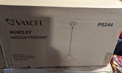 Cascadia Huntley Satin Nickel Farmhouse White Glass Medium Hanging Pendant light - Image 1 of 3