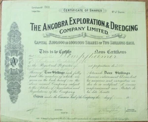 Westafrika Goldküste 1912 Bergbau Aktienzertifikat Ancobra Exploration, Bagger - Bild 1 von 1