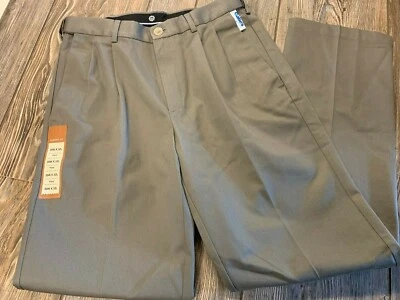 Calça cáqui ajuste clássico frente plissada verde oliva Haggar masculina nova com etiquetas US$ 60 30x32 - Imagem 1 de 4