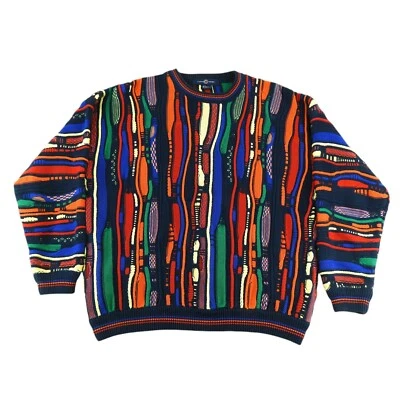 COTTON TRADERS Men’s Large Sweater Textured Ribbed 3D BIGGIE Cosby Hip Hop 80’s - Image 1 of 4