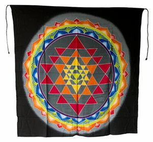 Batik Chakra Sri Yantra Or Hanging Wall Mandala Yoga Bottom Black 110x93cm #492 - Picture 1 of 2