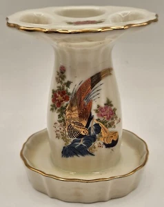Vtg Ceramic Toothbrush Holder Gold Birds Floral Flowers Gold Trim Made in Japan - Picture 1 of 9