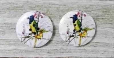 wood bird sewing buttons 4 holes 1 1/4 inch dark blue green 2pc - Image 1 of 2