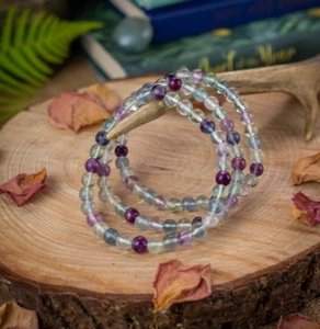 Natural Rainbow Fluorite 8MM Beads Healing Handmade Stretch Bracelet - Picture 1 of 3