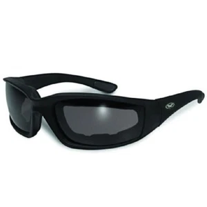 MOTORCYCLE RIDING GLASSES PADDED SMOKE LENS GLOBAL VISION KICKBACK SUNGLASSES - Picture 1 of 2