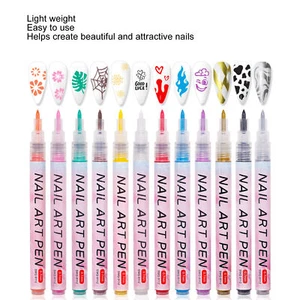 12 Colors Nail Art Pens Set Quick Dry Long Lasting 3D Nail Polish Pens - Picture 1 of 22