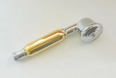 Nostalgie Stil- Messing- Handbrause Duschkopf 1/2" bicolor chrom / gold - Bild 1 von 3