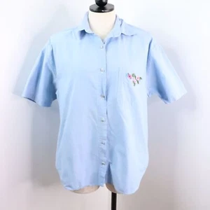 Camicia donna vintage capacità M/L anni 90 cotone denim ricamata con bottoni - Foto 1 di 12