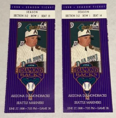 6/27/98 Mariners Diamondbacks MLB Ticket Stub Arod Alex Rodriguez HR #91 - Image 1 of 2