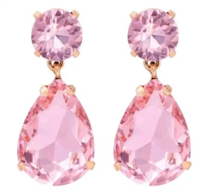 NEW ❤️GOLD PLATED PINK CRYSTAL DROP DANGLE PARTY STATEMENT EARRINGS - Picture 1 of 2