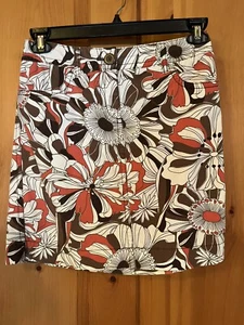 🌸Ann Taylor Loft Women Skirt Size 2 Orange Brown Floral Cotton Blend - Bild 1 von 6