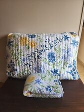 Set of 2 Quilted White Blue Yellow Floral Tie Closures Standard Pillow Shams