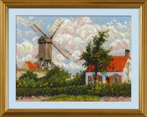 Counted Cross Stitch Kit RIOLIS - Windmill at Knokke after C Pissarro's Painting - Picture 1 of 4