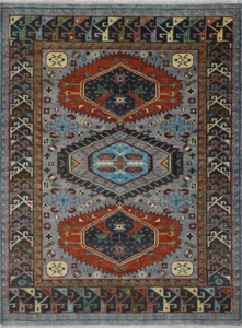 Alfombra tradicional oriental (azul y gris) de lana anudada a mano - Imagen 1 de 11