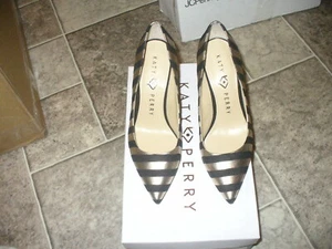 Zapatos de salón de tela metálica despojada Katy Perry ""The Sissy"" talla 5M negro/dorado 34KP0646 nuevos con caja - Imagen 1 de 8
