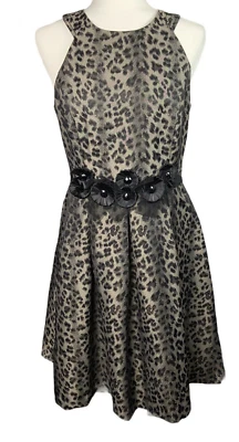 Muse Womens Party Dress Size 10 Lined Animal Print Pleated Sleeveless Back Tie - Image 1 of 4