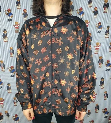 Chaqueta De Colección Oleg Cassini Negra/Naranja Otoño Invierno Seda Nylon Cremallera Completa Grande Usada en Excelente Condición Foto 1 de 4