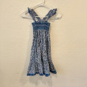 Poupette St. Barth Blue Floral Dress Kids 4 Smocked Resortwear Beach Vacation - Picture 1 of 8