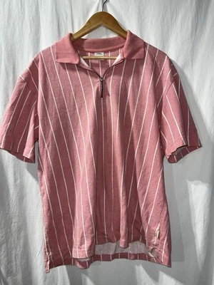 Urban Outfitters Shirt Mens Medium Pink White Striped Short Sleeve 1/4 Zip - Image 1 of 4