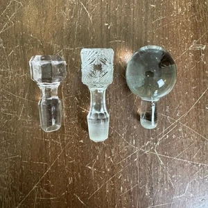 Set of 3 Vintage Antique Blown Pressed Glass Bottle Decanter Top Stoppers READ - Picture 1 of 17