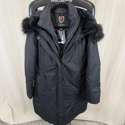 1 Madison Expedition Women's Black Midweight Parka Faux Fur Trim NWT Large - Image 1 of 4