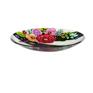 Baño de vidrio para pájaros de 16" con soporte, flores a rayas - Imagen 1 de 4