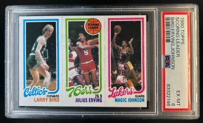 1980-81 Topps Larry Bird Julius Erving Magic Johnson RC #34 139 174 PSA 6 - Image 1 of 2