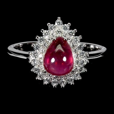 Black Friday 925 Sterling Silver Ring Pear Ruby 8x6mm Natural Jewelry Size 8.5 - Image 1 of 4