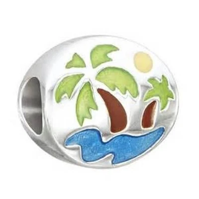 Nuevo Chamilia OASIS Sol & Palmera Esmalte & Cuenta de Plata Esterlina 2025-1410 $40 PLAYA Foto 1 de 4