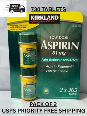 Kirkland Signature Low Dose Aspirin 81mg 730 Tablets 365 Ct 2-Pack (EXP-11/2027) - Image 1 of 2