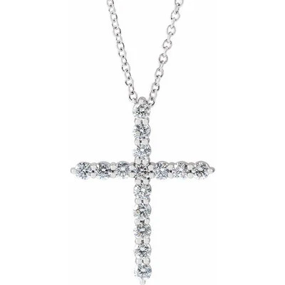 Platinum 1/2 CTW Natural Diamond Cross 16-18" Necklace - Image 1 of 2
