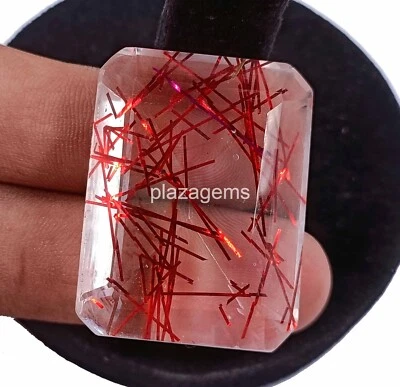 Red Rutilated Quartz 110 Ct Certified Emerald Cut Loose Gemstone 35x26mm 4SUO - Image 1 of 4