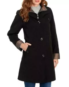 NEW GALLERY BLACK BEIGE HOODED LINED JACKET PARKA COAT SIZE M $220 - Picture 1 of 3