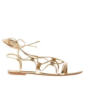 GIANVITO ROSSI women shoes Gold laminated leather flat sandal ankle tie G32071 - Bild 1 von 7