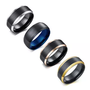 4 colors Men's Wedding Bands 8mm Black Brushed 316L Stainless Steel Party Ring  - Picture 1 of 15