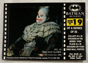 Dynamic 1992 Batman Returns #19/20 THE FAT CLOWN Trading Card Sticker - Picture 1 of 1
