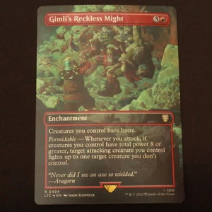 Gimli's Reckless Might Borderless FOIL MTG Cmdr: El Señor de los Anillos Raro 494 Casi Nuevo - Imagen 1 de 6
