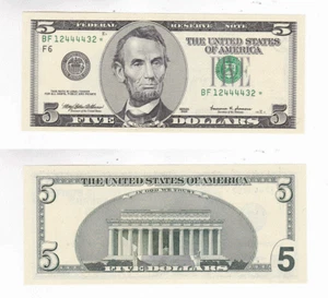 1999 $5 Atlanta District Star Federal Reserve Note FR 1987-F* Uncirculated #432 - Picture 1 of 3
